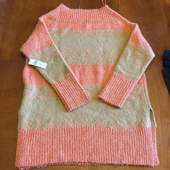 Pilcro tunic sweater pink-orange tan size medium NWT - Picture 8 of 9
